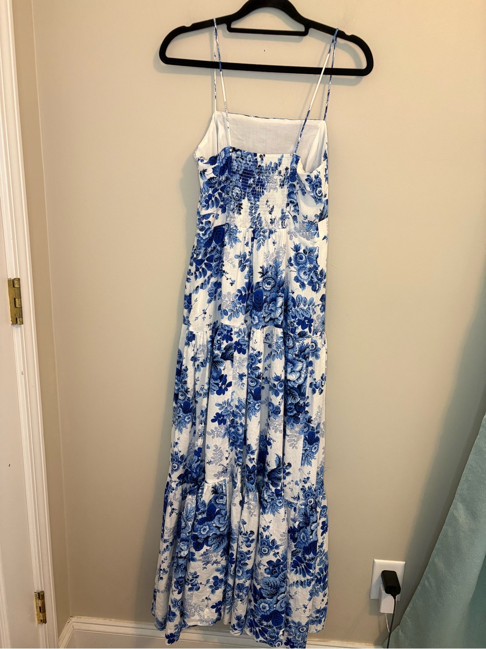 Maeve Anthropologie Blue Floral Drop Waist Maxi Dress XS Linen Blend - Picture 7 of 12